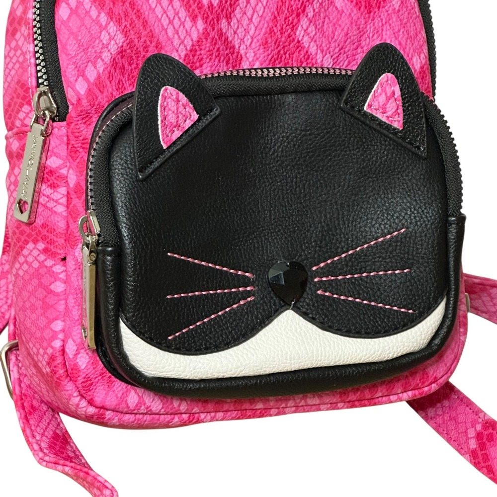 Betsey Johnson Cat Mini Backpack Pink Snakeskin Crossbody Y2K Novelty Bag‎ - Picture 2 of 11